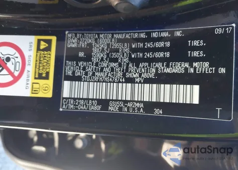 2017 Toyota Highlander Xle from USA, damaged, VIN 5TDJZRFH7HS478744